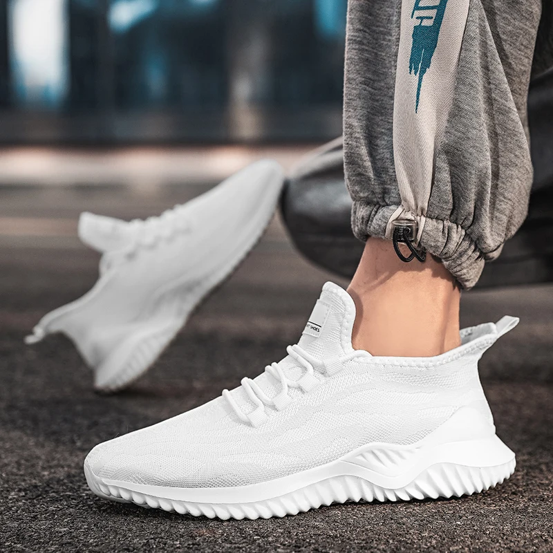 Heren Mesh Casual Schoenen Ademende Hoge Kwaliteit Witte Sneakers Trendy Veterschoenen Lichtgewicht Zwart Groot Formaat Wandelende Man Tenis Schoenen