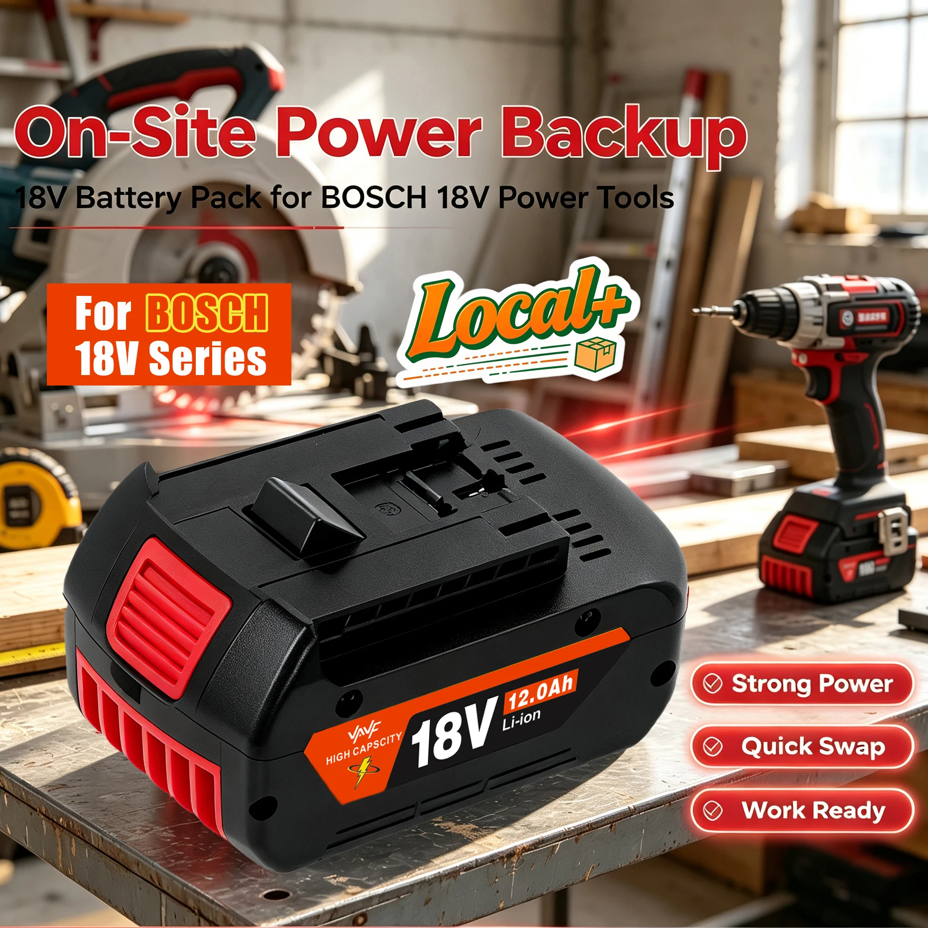 EU-Lagerbestand 12000mAh 18V Li-Ionen-Ersatzakku Kompatibel mit Bosch 18V BAT609 BAT609G BAT618 Passend für GSR18-2-LI GSB18-2-LI GDR18-V-LI GDS18-V-LI Für Säbelsäge, Bohrhammer, Schlagschrauber,