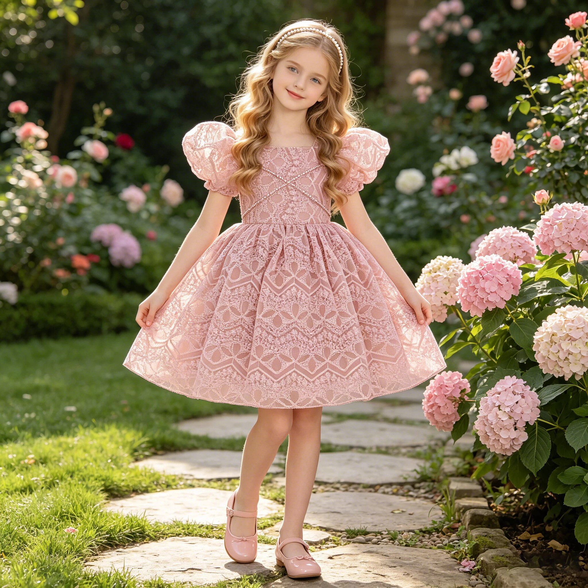

Summer Flower Baptism Party Girls Dress Elegant Tulle Bridesmaids Princess Birthday Dresses Girl Wedding Prom Gown Kids Clothes