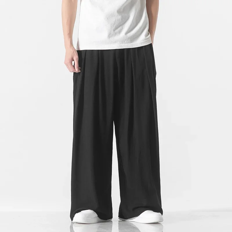 

Korean Style Cotton Linen Men's Harem Pants Casual Trousers Male Wide Leg Casual Vintage Woman Sweatpants Pants