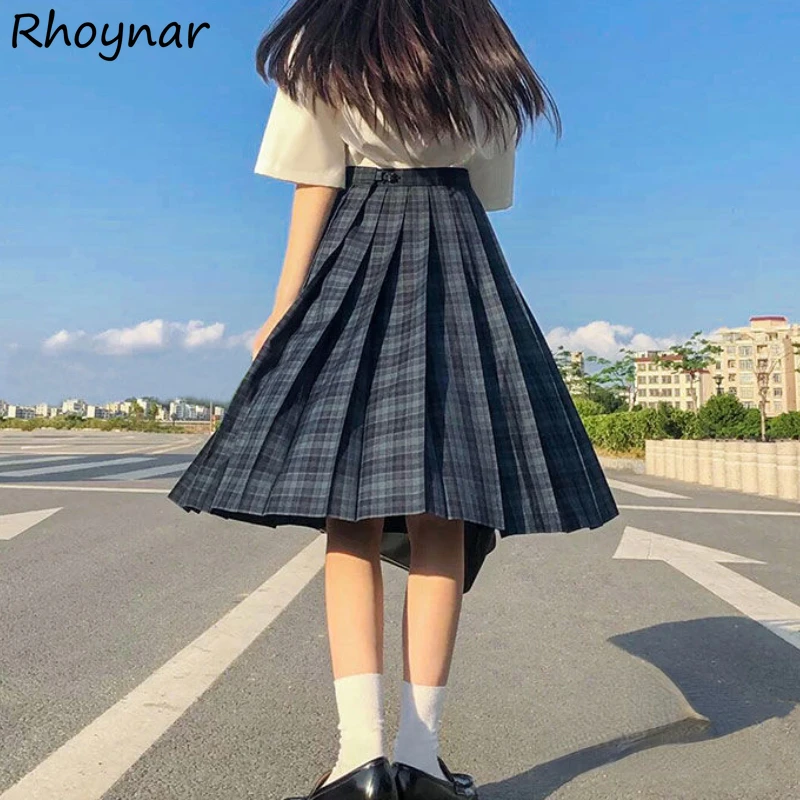 

Pleated Skirts Women Japanese Preppy Style Plaid Faldas Kawaii Schoolgirls Chic Spring Autumn High Waist All-match Fashion Youth