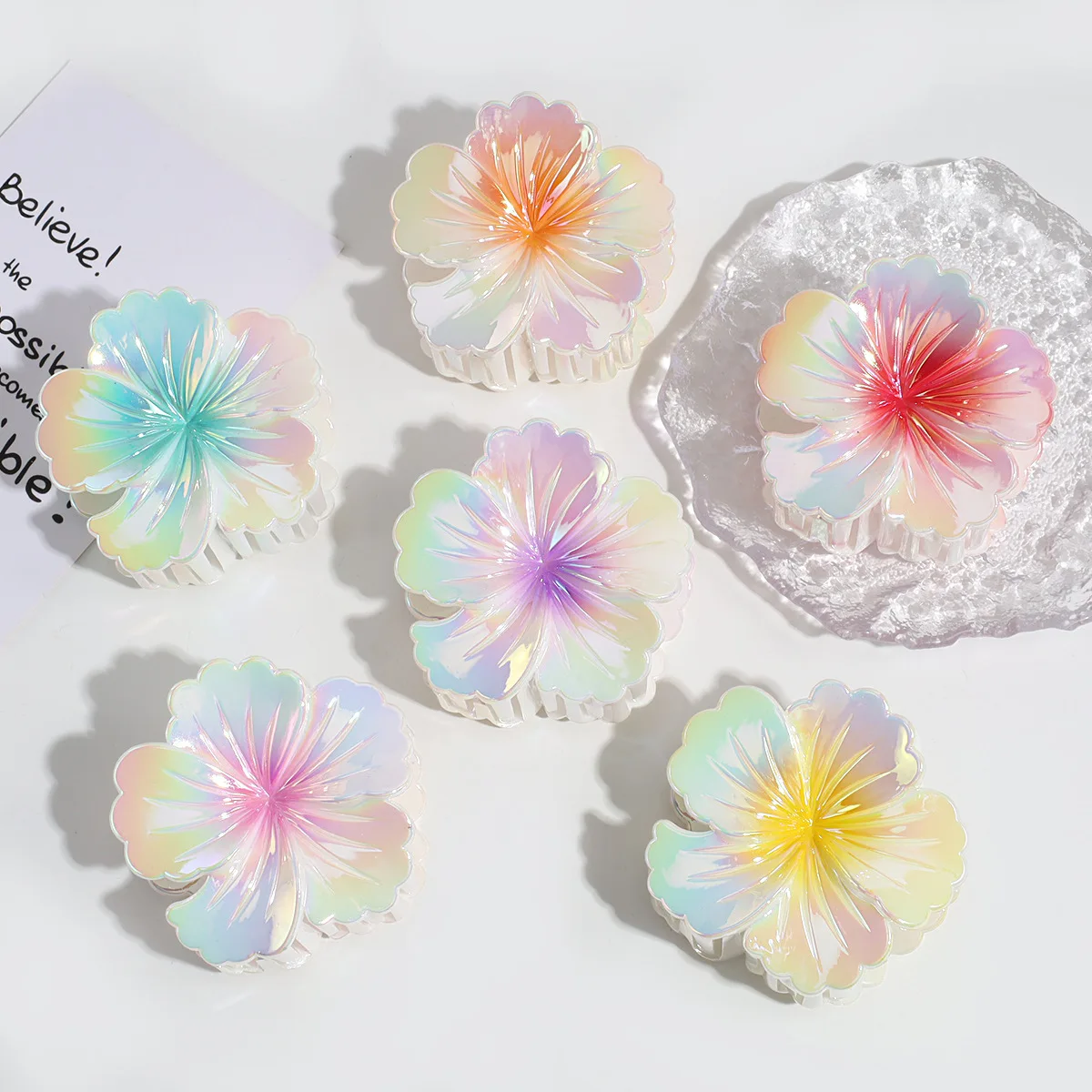 

Hot-selling sweet flower grab clip colorful gradual change color high ponytail hairpin fashionable hair clip hair accessories