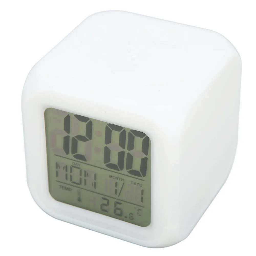 Color Change 7 Colors Kids Digital Clock LED Portable LED Clock Multi-Functional Temperature Display Cubic Clock Home Office