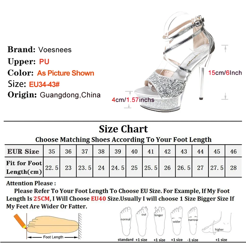 Women Wedding Party Stiletto Sandals Designer Shiny Sequin Pole Dance Shoes Clear Platform Shoes For Lady Summer 15CM High Heels