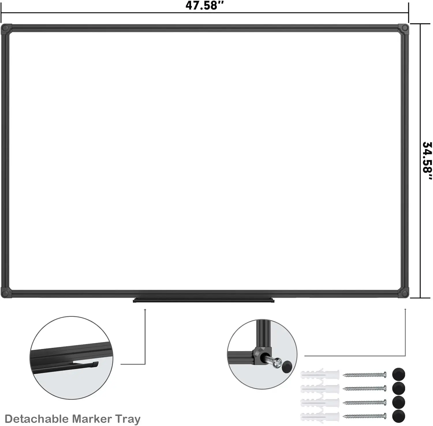 Magnetic Whiteboard/White Board, Dry Erase Board 48 x 36 Inch,Black Aluminum Frame Wall Mounted Board for Office Home and School