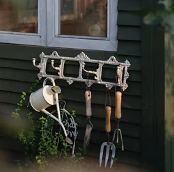 Vintage Cast Iron Farmhouse French White Row of 4 Movable Hooks Rectangle