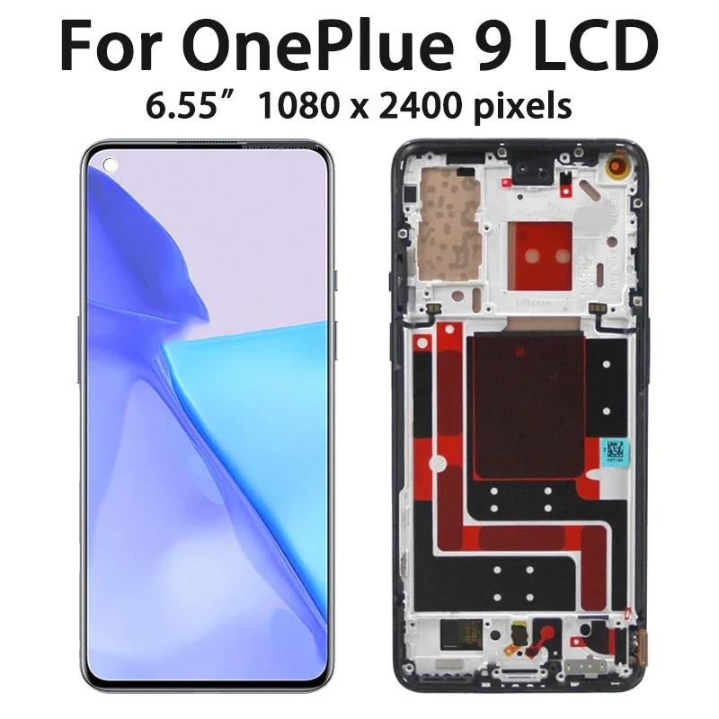 Original AMOLED Display Screen for OnePlus 9 LE2113 LE2111 Replacement, Lcd Display Digital Touch Screen with Frame for 1+9