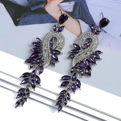 fashion leaf note colored crystal long hanging jewellery for girls earrings women retro light luxury exquisite Ladies' earings