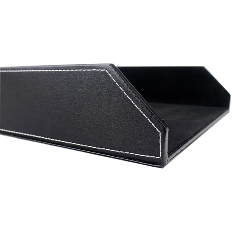 4X PU Leather Collection Letter Tray, Document Desk Organizer,Stackable Office File Document Tray Holder (Black)