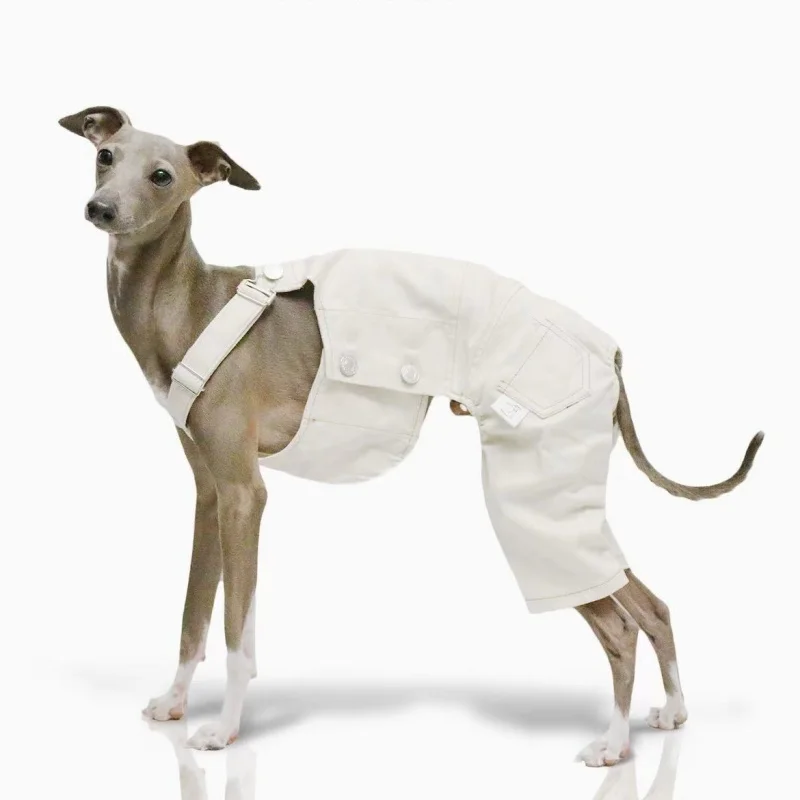 Pet Clothing Adjustable Blue Thin Denim Carrier Pants for Mid Dogs 4-legged Spring White Coat for Italy Greyhound Wellingtonian - Image 4