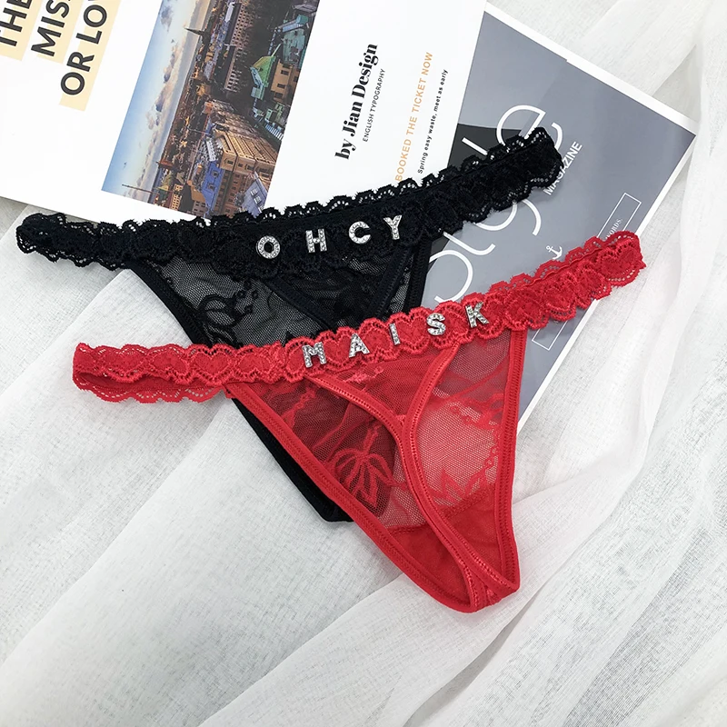 Custom Name Crystal Letter Thong Lace Bikini Panties Personality G-String Low Waist Briefs Sexy Body Jewelry For Lovers Gifts