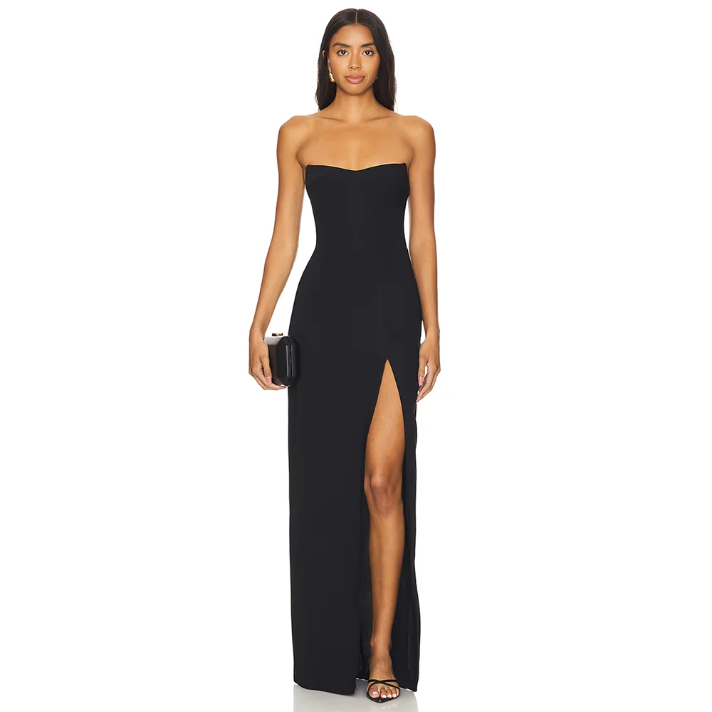 

Women Strapless Sleeveless Straight Formal Gown Front Slit Evening Dresses For Wedding Guest Exquisite 2026 Cocktail Dresses