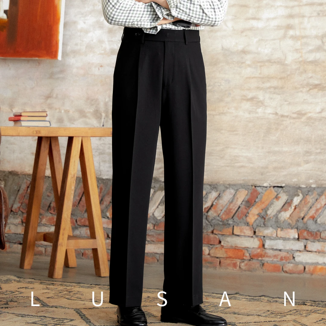 Italian Casual Wide-leg Trousers British High Waist Loose Straight-leg Trousers Gentleman\'s Non-ironing Long Pants Trendy Men