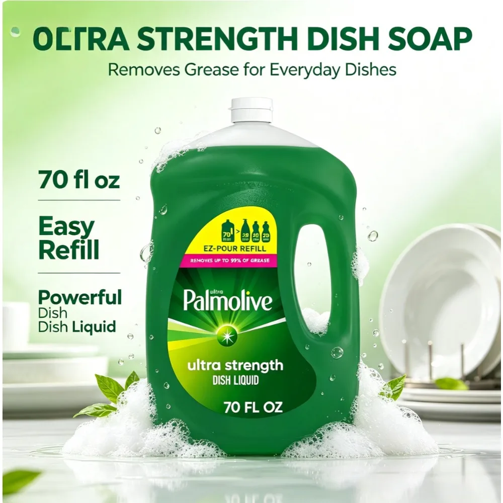 70 FL oz Palmolive Ultra Strength Dishwashing Liquid, Grease Cutting Liquid Dish Soap, EZ-Pour Refill Bottle for Daily Kitchen Washing