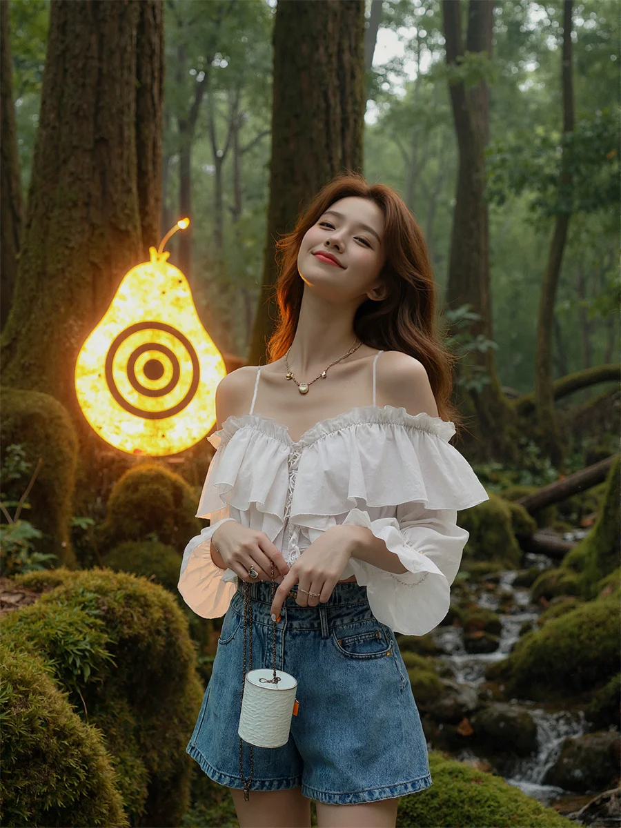 بلوزات كبيرة الحجم للسيدات بلون شيفون أبيض للخريف من القطن أنيق على الطراز الكوري ملابس خارجية قصيرة للسيدات سترة طويلة #3