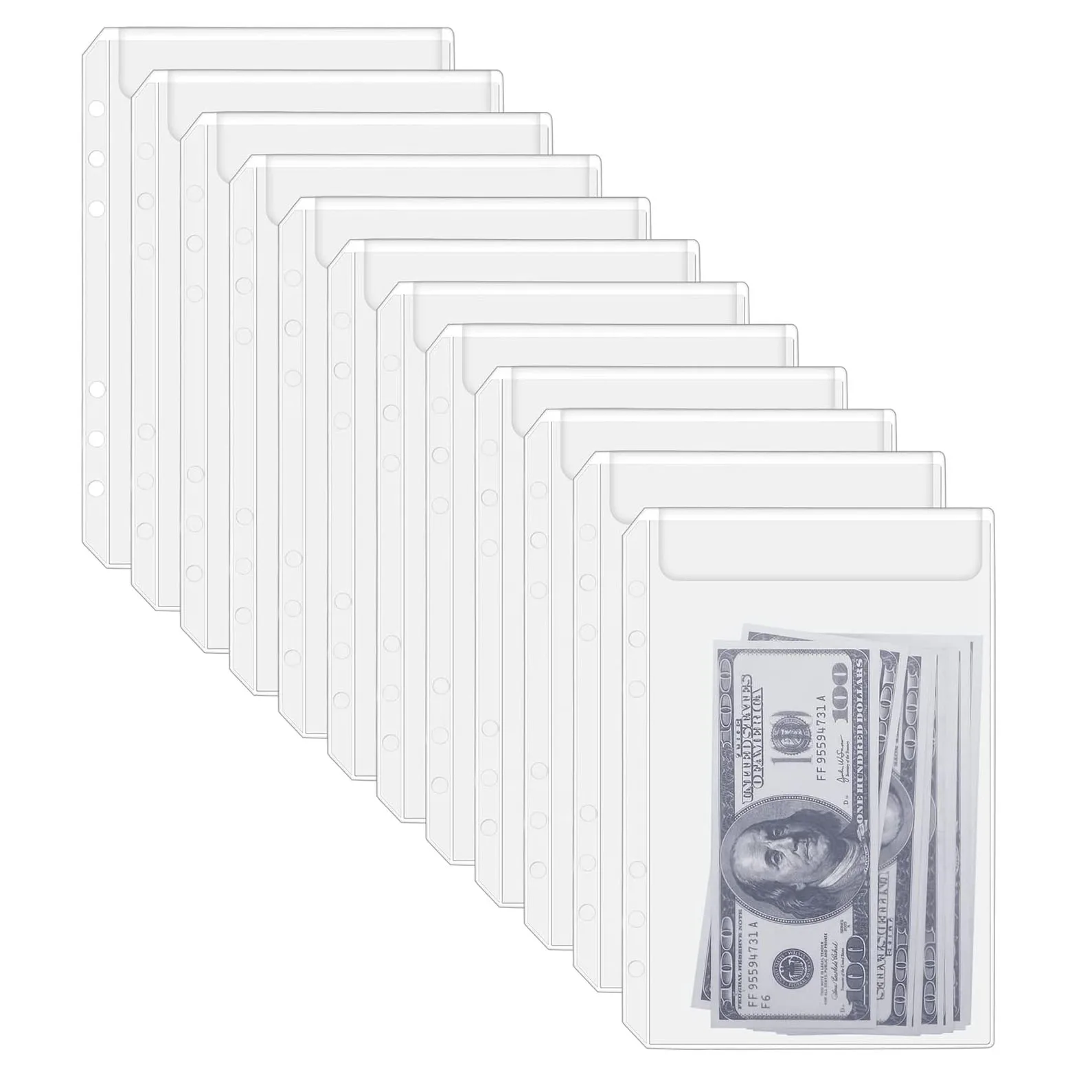 12pcs A5 Binder Pockets 6-Holes Cash Envelopes for A5 Budget Binder Planner Inserts Pouch, Loose Leaf Bags Document Organizers