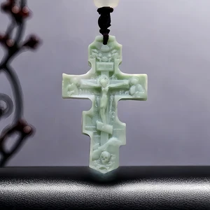 Natural Real Jade Cross Pendant Necklace Vintage Gemstones Carved Jewelry Gifts for Women Men Accessories Fashion Gift Amulet