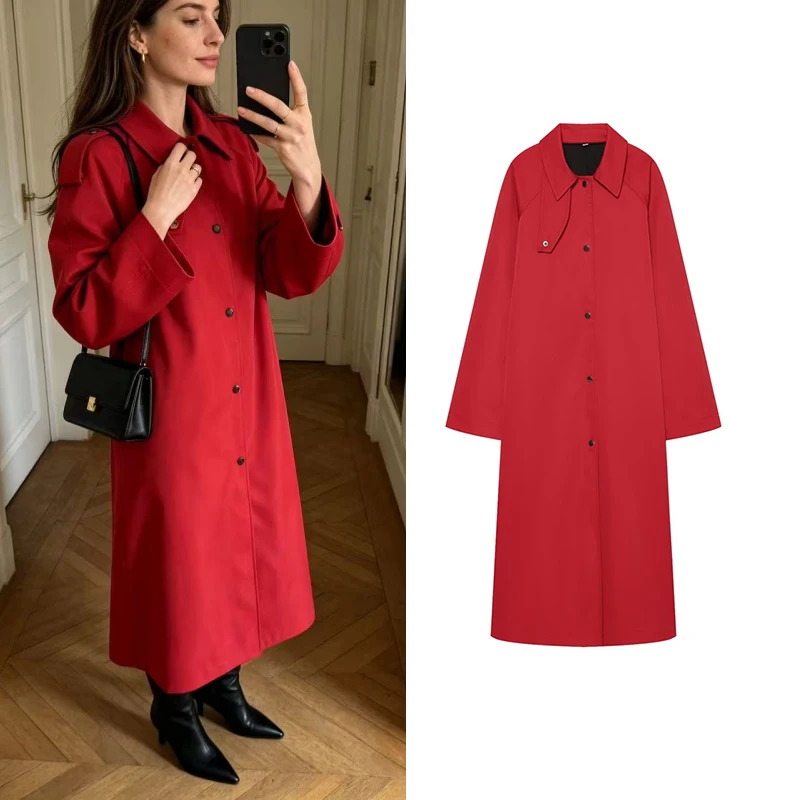 Guobioziy 2026 Autumn Long Trench Coat Dropped Shoulders Loose Minimalist Commuter Jacket Elegant Street Style