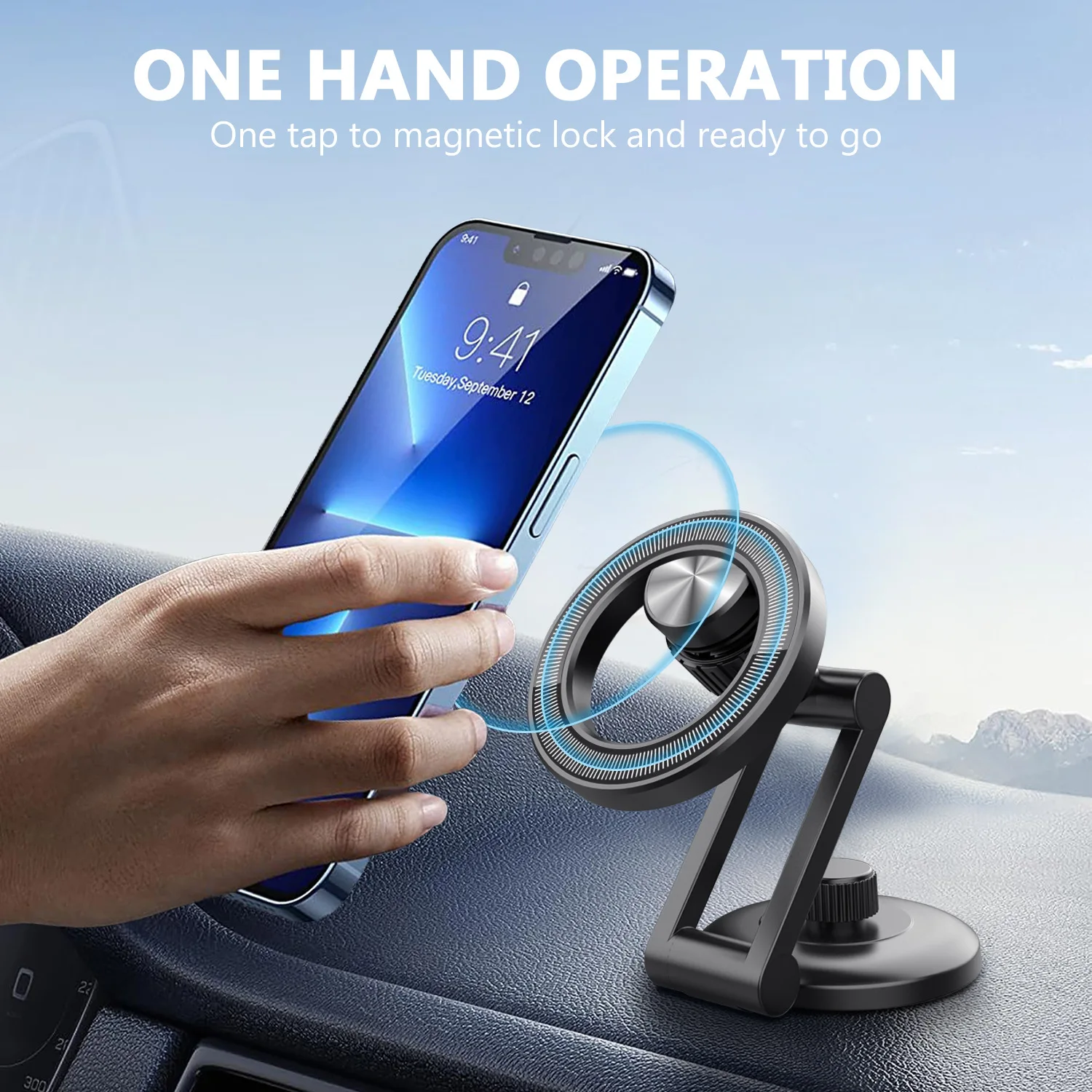 for iPhone Magsafe car Mount【 Super Magnets】Magnetic Phone Holder for Car Dashboard【360° Rotation】Hands Free Car Phone Holder