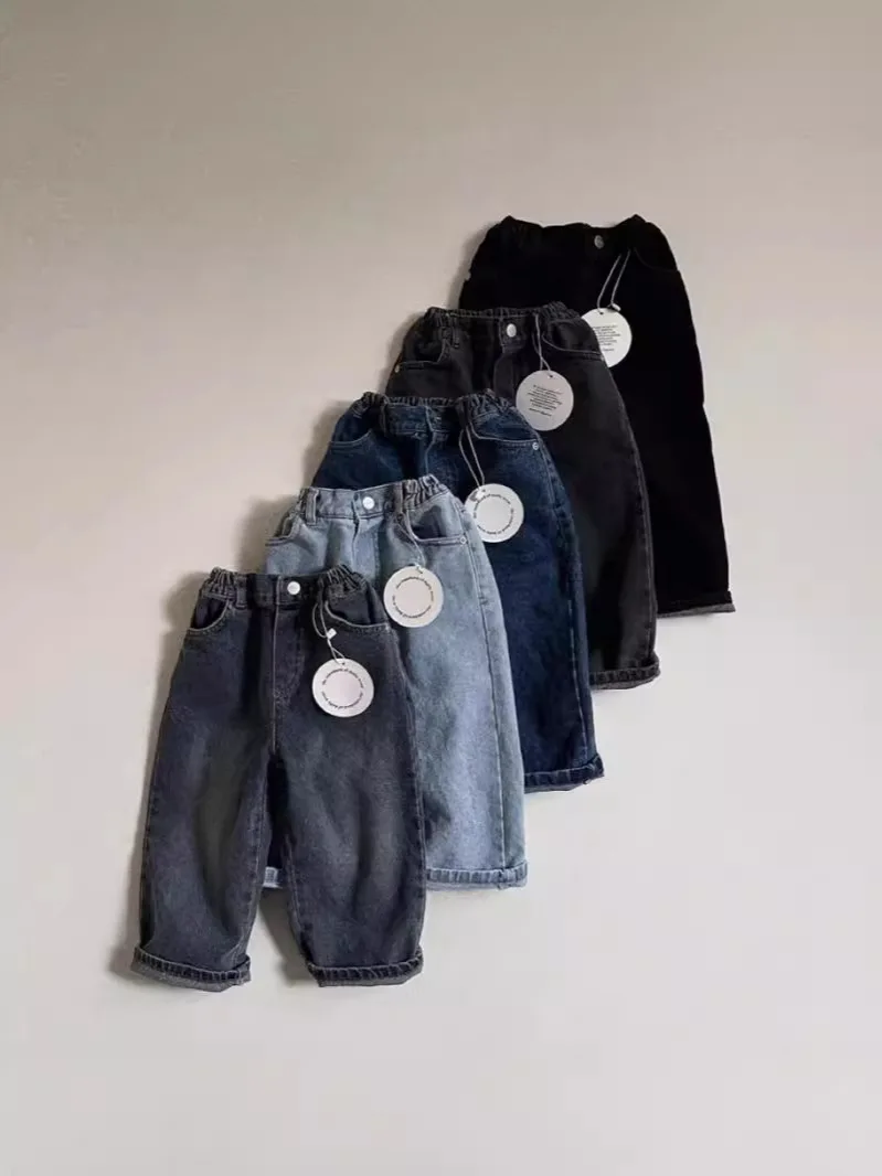 Spring Summer New Baby Girls Loose Casual Pants Toddler Boys Solid Simple Denim Trousers Children Infant Fashion Versatile Jeans