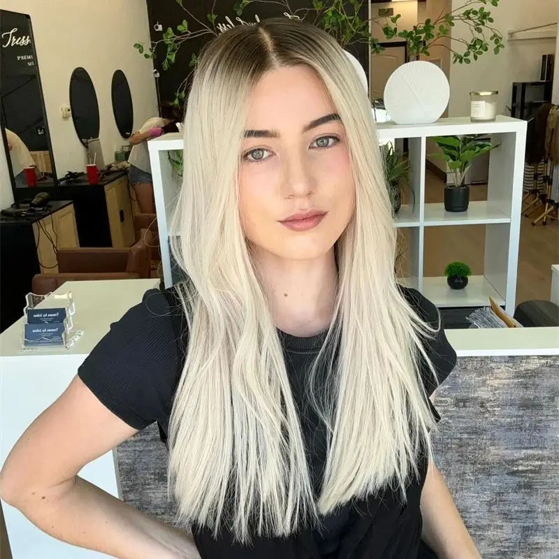 باروكة نسائية 13x4 أومبير شقراء الاصطناعية الدانتيل شعر مستعار أمامي مع جذر داكن غير مرئية شعر مستعار دانتيل شفاف خط شعري طبيعي منتف مسبقًا #4