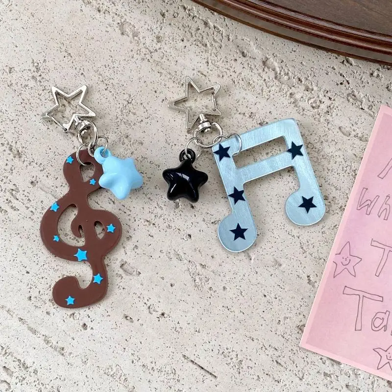 Cute Music Note Star Acrylic Keychain INS Style Creative Pentagram Music Note Bag Charm Keyring Backpack Decoration Gift