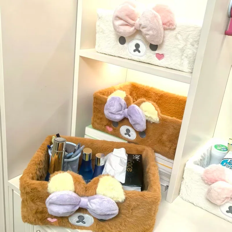 

Kawaii Cartoon Rilakkuma Korilakkuma Plush Storage Basket Bow Doll Super Soft Anime Toy Cosmetics Book Storage Gift for Kids