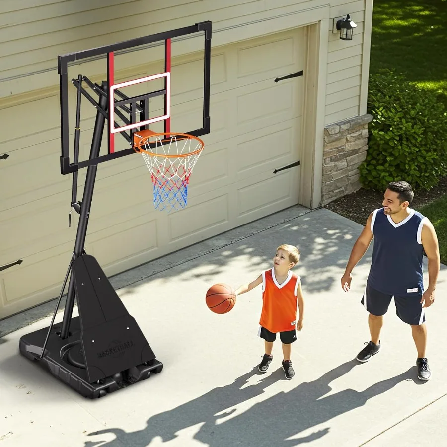 48 Professioneller Outdoor-Basketballkorb mit stufenloser Regulierung, Kurbel-Einstellsystem für vielseitige Gerichtsgebrauch, höhenverstellbar