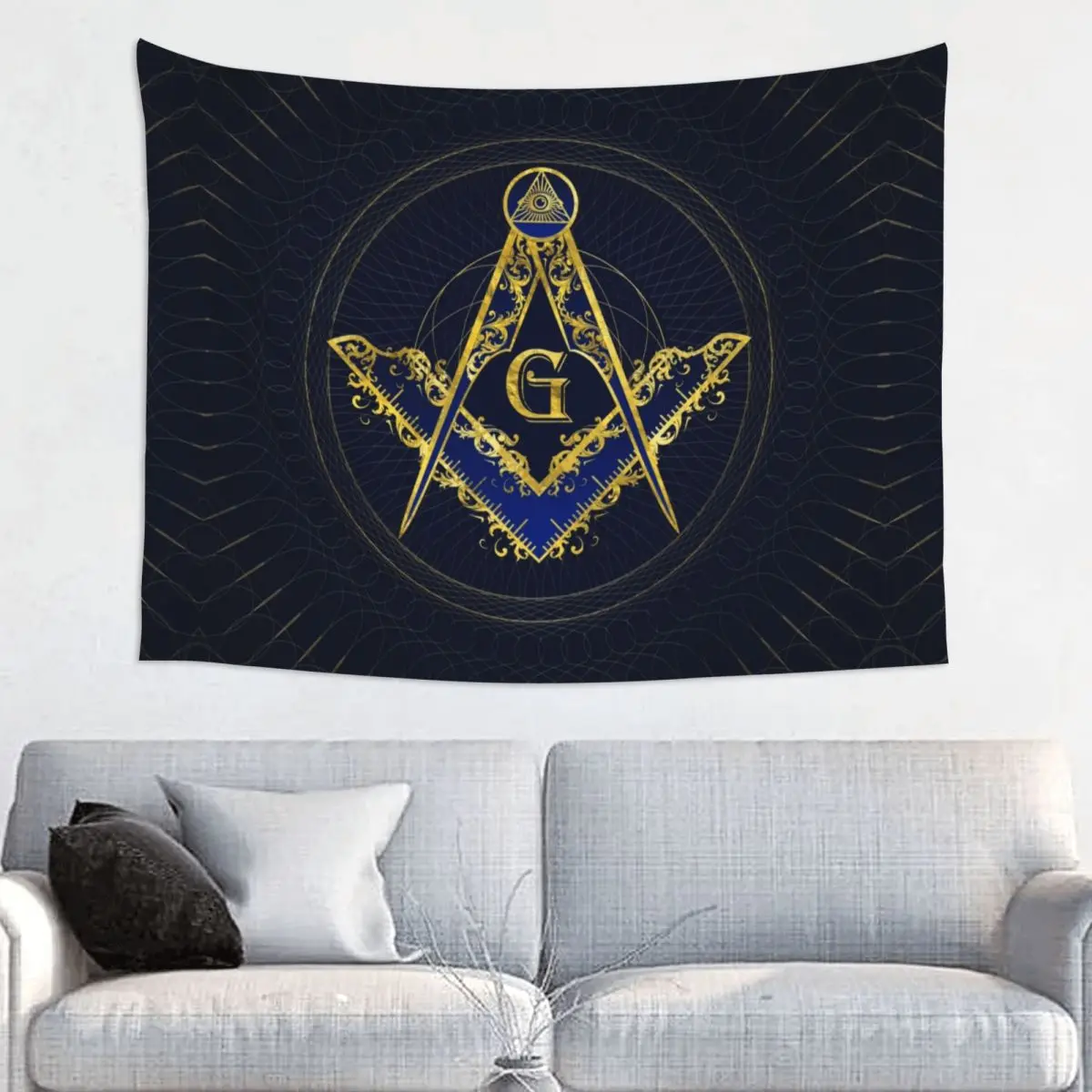 Freemason Evil Eye Symbol Tapestries for Living Room Masonic Mason Hippie Wall Hanging Tapestry Home Decoration