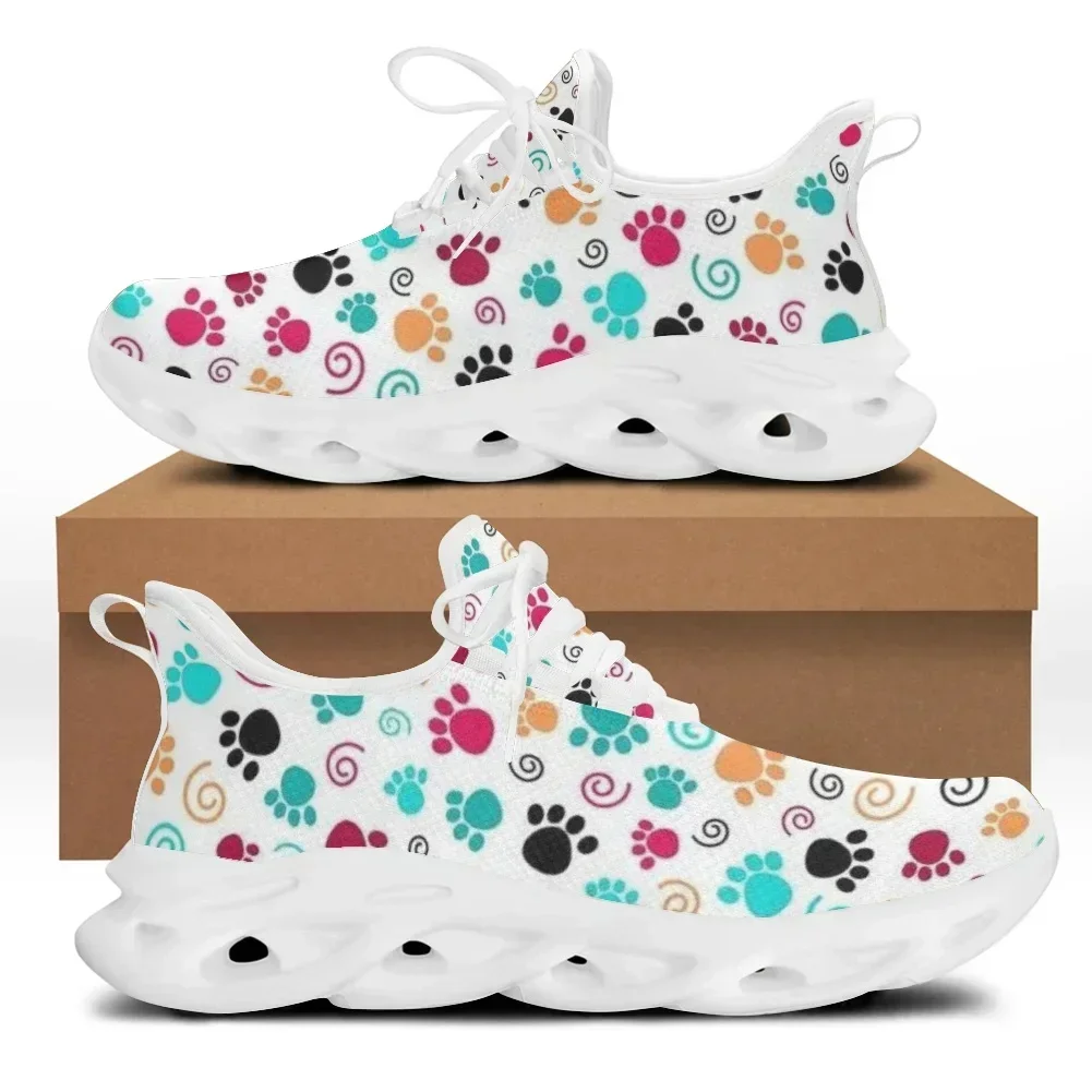 Baskets compensées respirantes en maille à lacets pour femmes, motif empreintes d'animaux mignonnes, chaussures décontractées pour dames