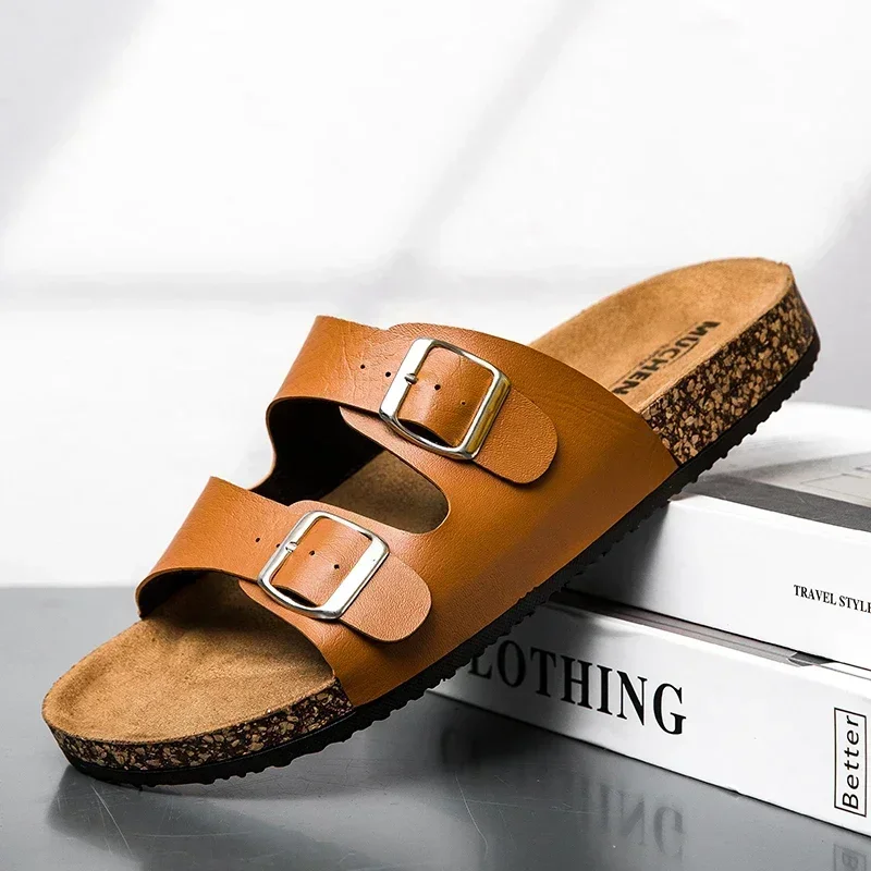 Zapatillas clásicas Unisex a la moda, cómodas zapatillas de corcho de verano para hombres, sandalias para exteriores de microfibra para hombres de talla grande 36-46