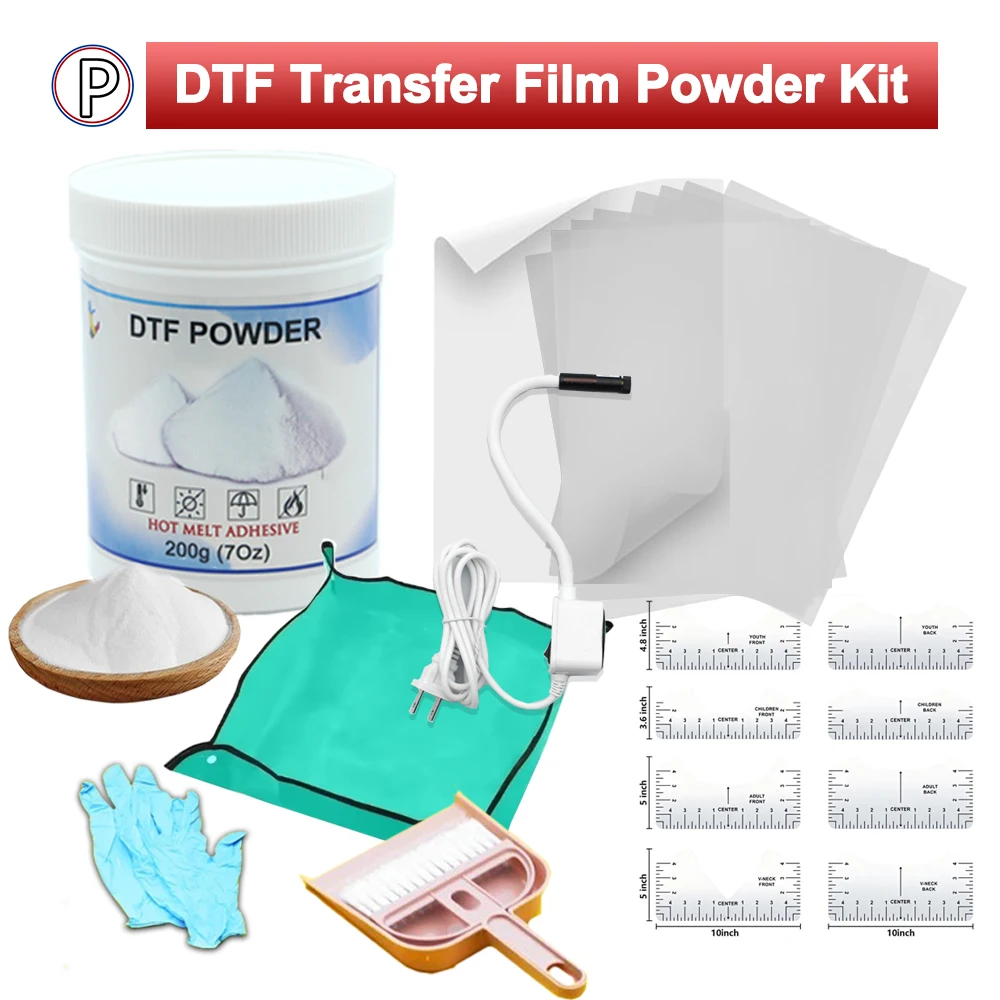 

DTF Transfer Film Powder Beginners DIY Kit 50Pcs A4 Film,7oz White Powder,Laser Locator,Alignment Ruler Digital for DTF Printer