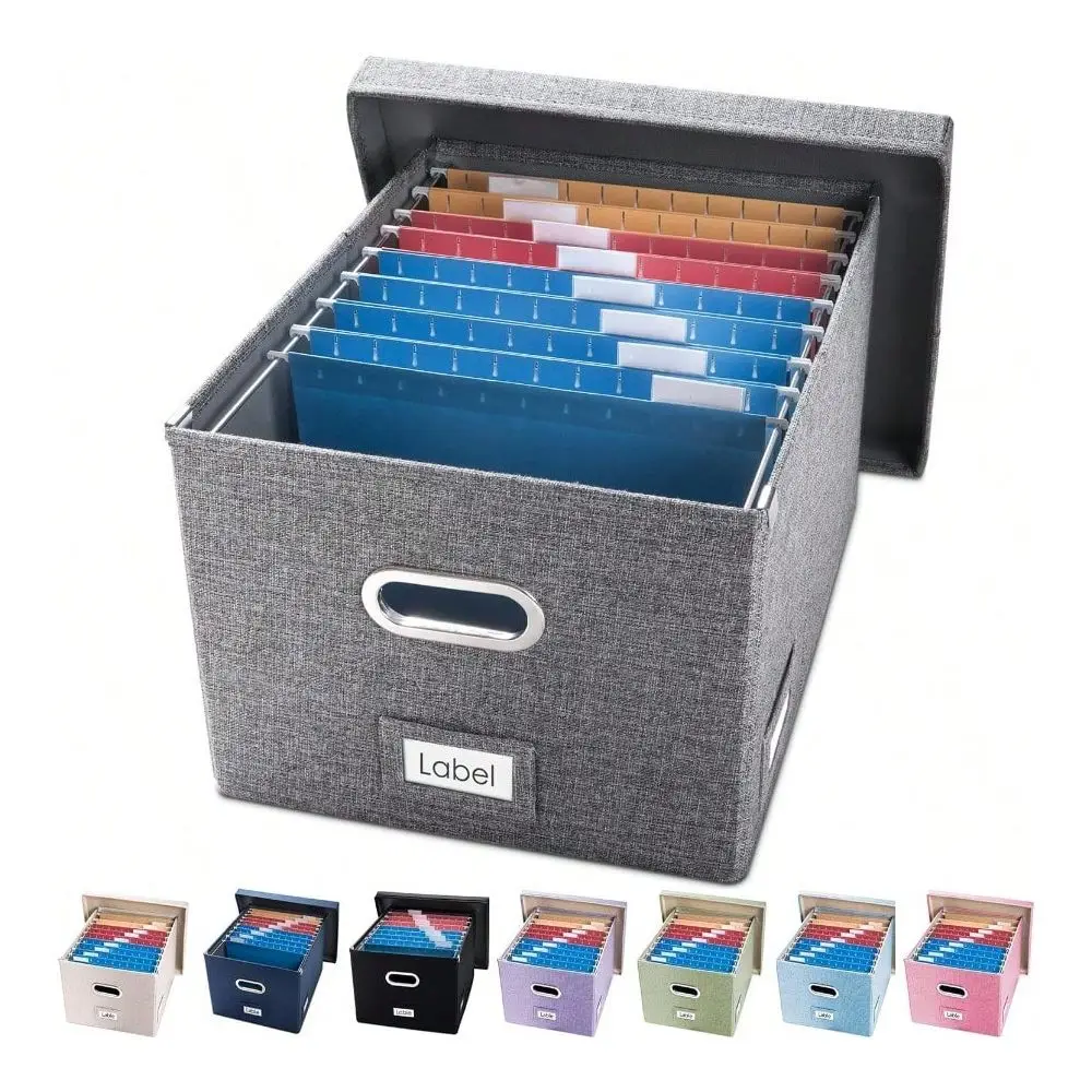 

File Organizer Box Set Of 1 Collapsible Decorative Linen Filing Storage Hanging File Folders With Lids Office Cabinet Letter Le