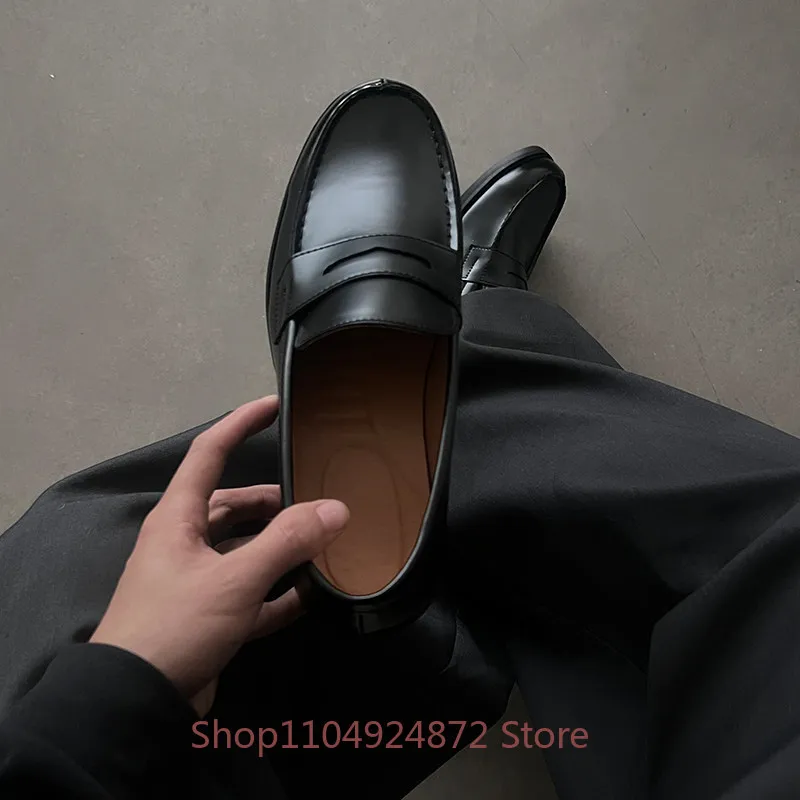High End Slip on Loafers Men's Dress Derby Black Casual Business Formal British Style Office Leather Shoes Male Wedding Oxfords