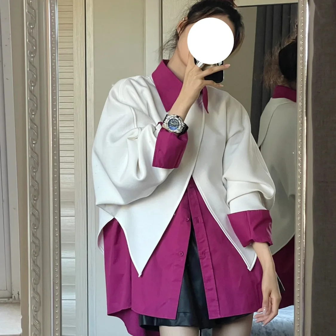 

2024 New Buttons Patchwork Solid Turn-down Collar Blouses Long Sleeve Two-piece Suit Streetwear Casual Fashion Women's Clothing