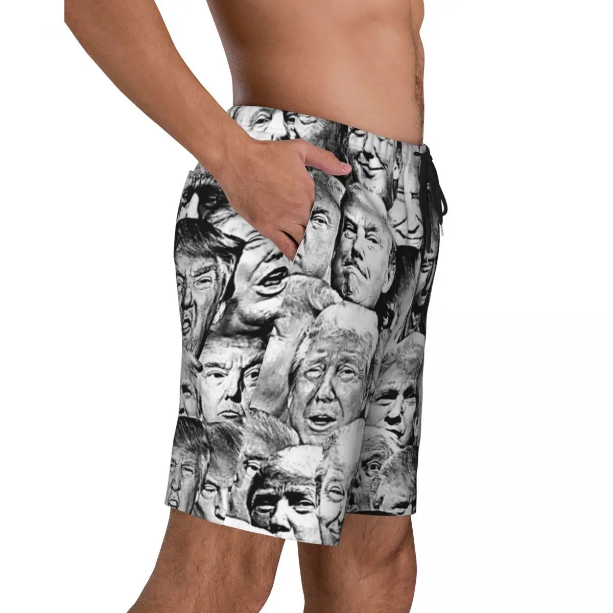 Pantalones cortos de tablero deportivo para hombre, bañador de gran tamaño, divertido, estampado Meme, Trump Collage, secado rápido, Y2K, patrón divertido, Verano