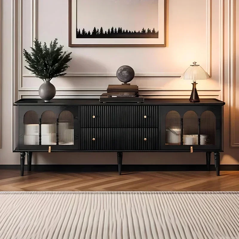 

French retro TV cabinet Small apartment household solid wood TV storage locker