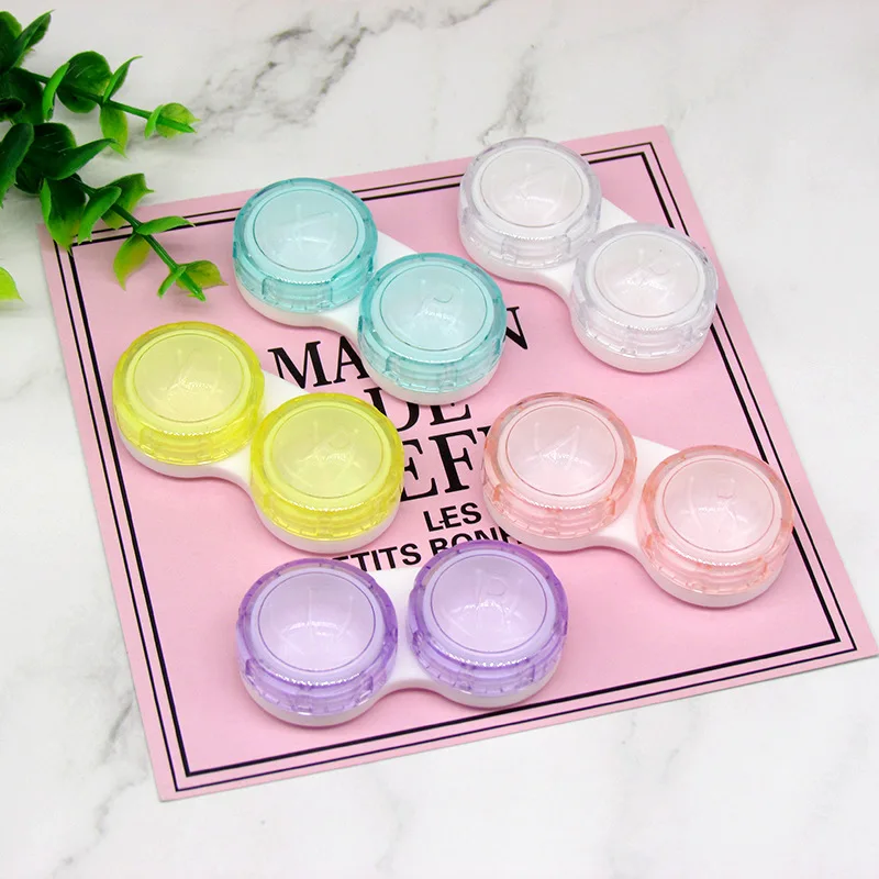 Lentes de contato coloridas caixa para mulheres, simples mini lente de contato caso, rosa e verde, atacado, olho Len, 5pcs