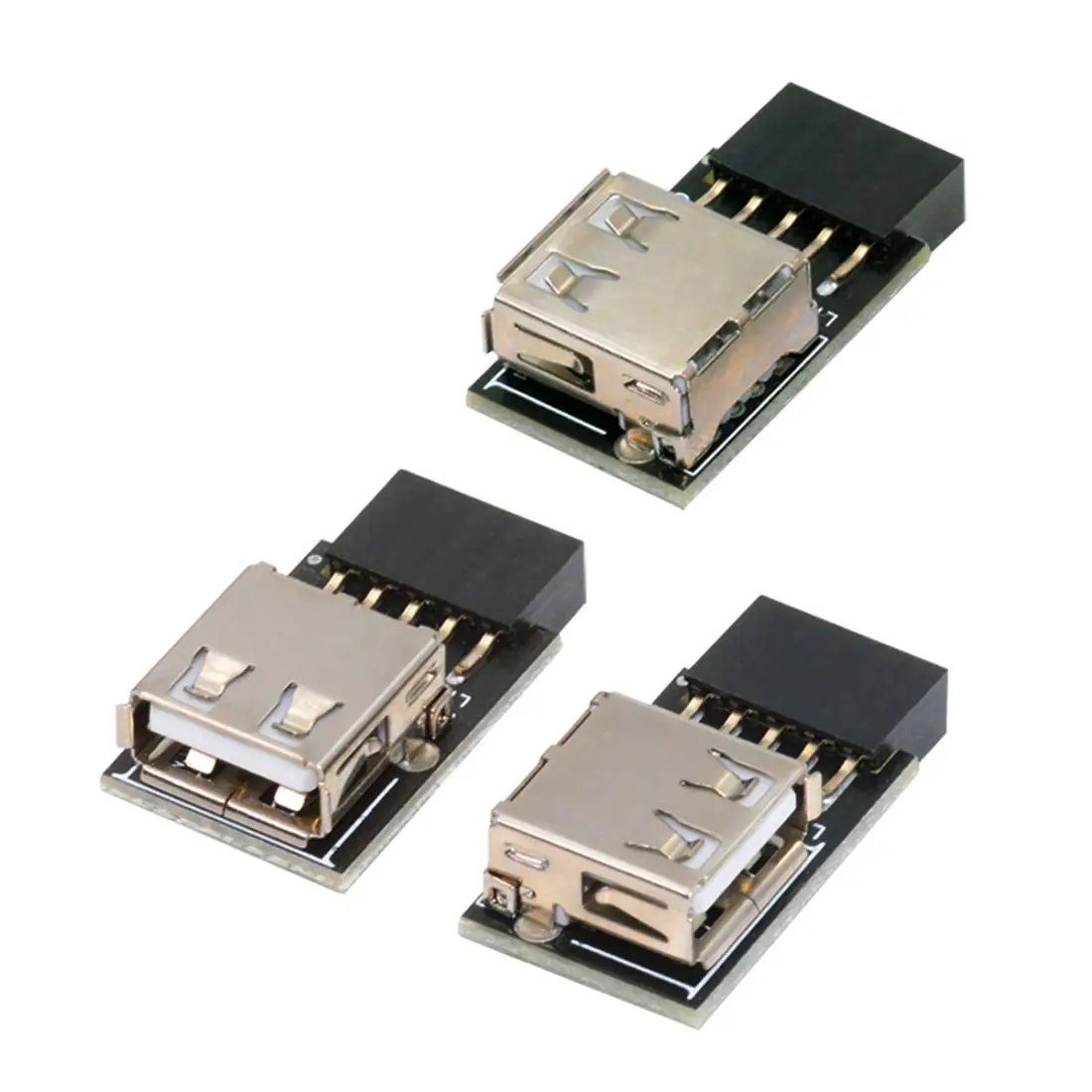 CableCC 3pcs/set 9Pin/10Pin Motherboard Female to USB 2.0 Female Header Extension Adapter Vertical Angled Front Panel 90 Degree