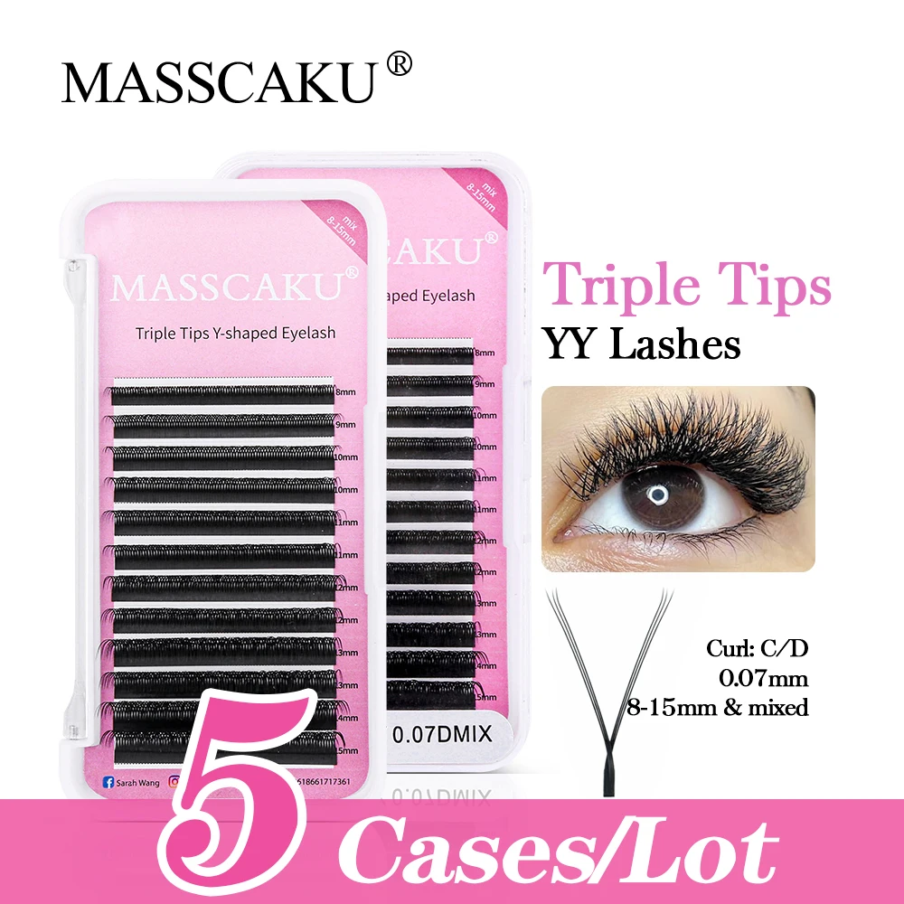 

MASSCAKU 5cases/lot YY Shape Eyelashes Extension Triple Tips Lash C/D Curl Natural Eyelashes Mesh Net Cross False Eyelash Makeup