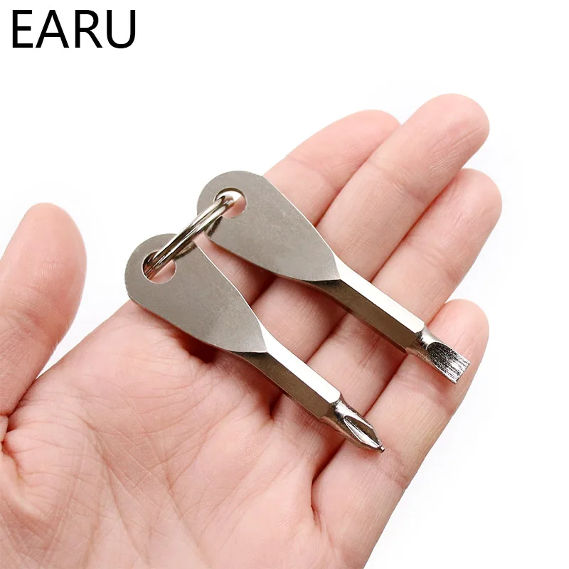 New Stainless Steel Mini Keychain Pocket Tool Slotted Phillips Screwdriver Set EDC Outdoor Multifunction Key Shape Ring Auto Car