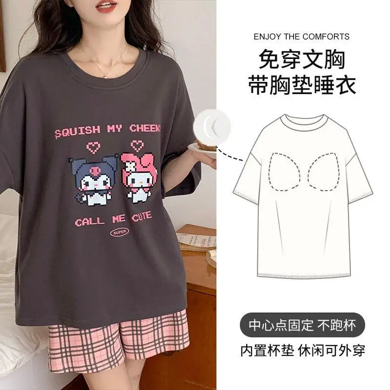 

Пижамы Sanrio для девочек с грудью Paddy Kuromi, корейская летняя студенческая футболка с короткими рукавами Pochacco, популярная домашняя одежда, уличная одежда