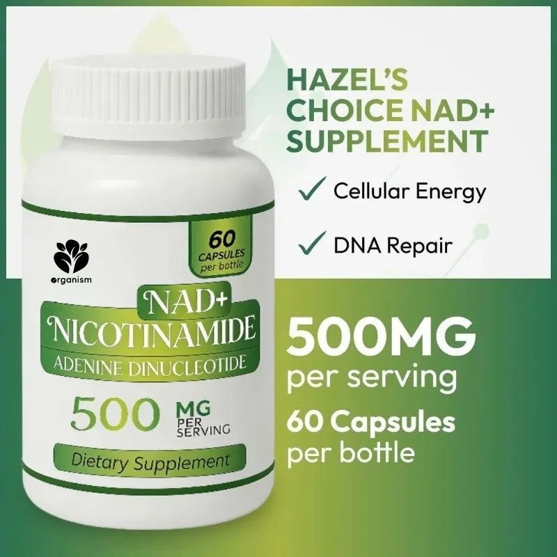 NAD+nicotinamide adenine dinucleotide supplement 500mg, 60 capsules, supports cellular energy and metabolic function
