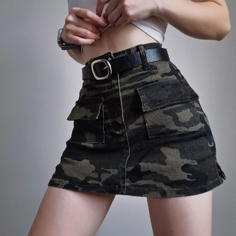 

Camouflage Mini Skirts Women Cargo American Style Fashion Streetwear High Waist Summer Leisure Pockets All-match Hotsweet Cool