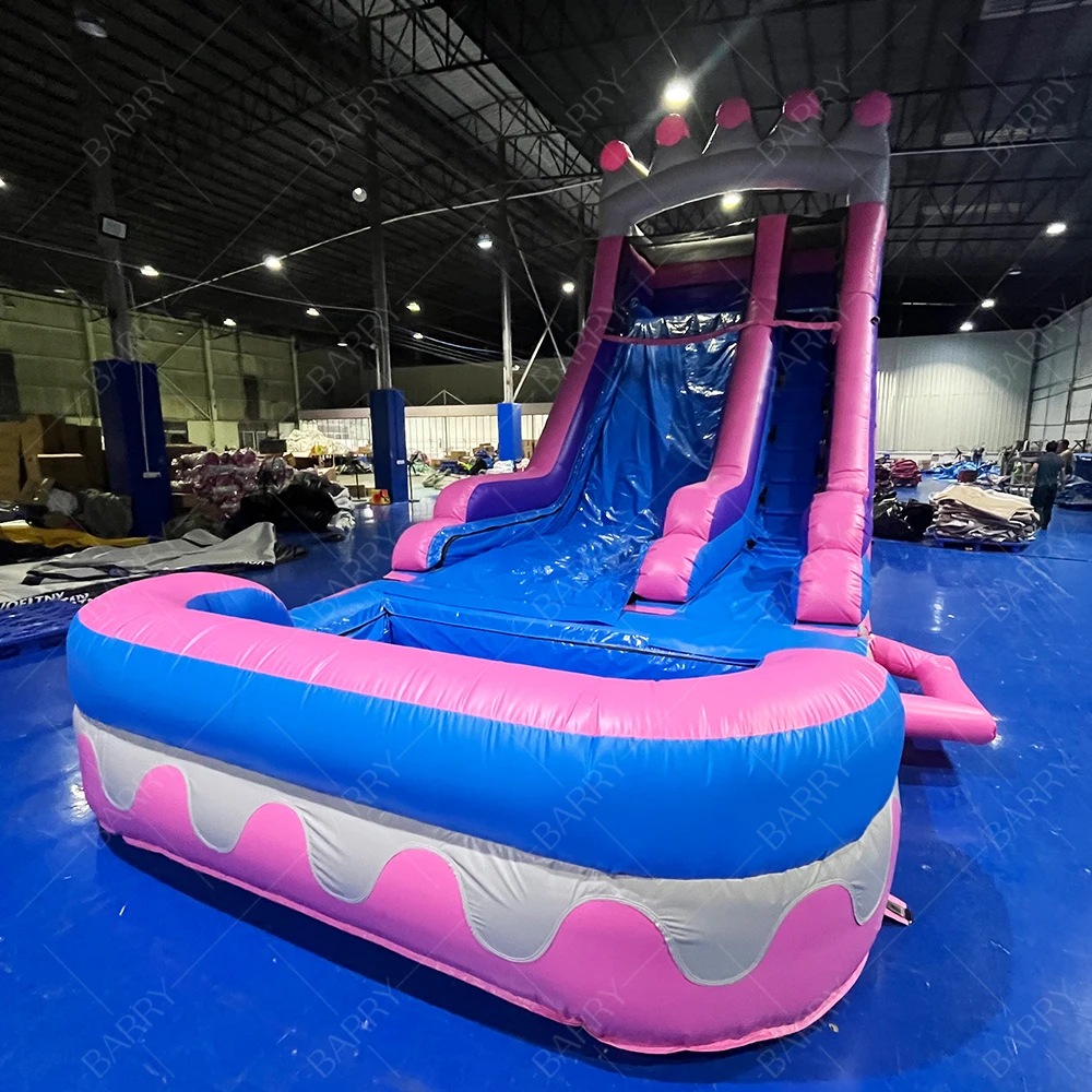 

Cheap Factory Price Pink Princess Waterslide Crown Castle Water Inflatable Slides for Kids Girl Party with Pool