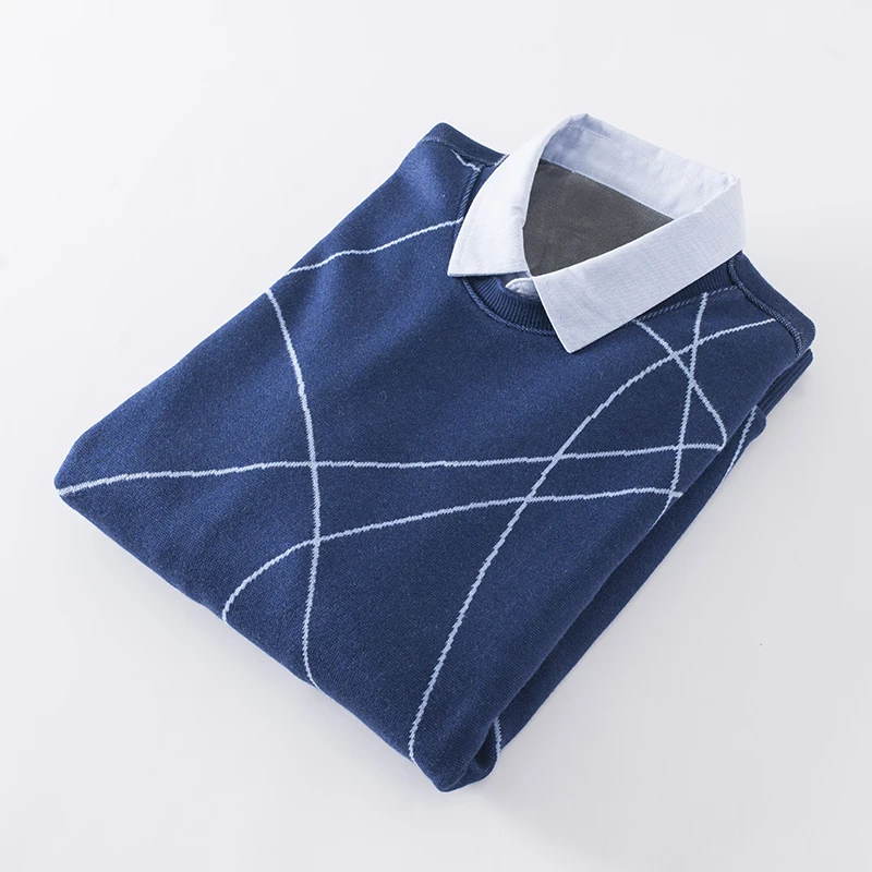 

Men's Winter Knitted Sweater Fce Lined Thiened irt Collar Faionable Ci Sle Long Sve Basic Fit Base irt