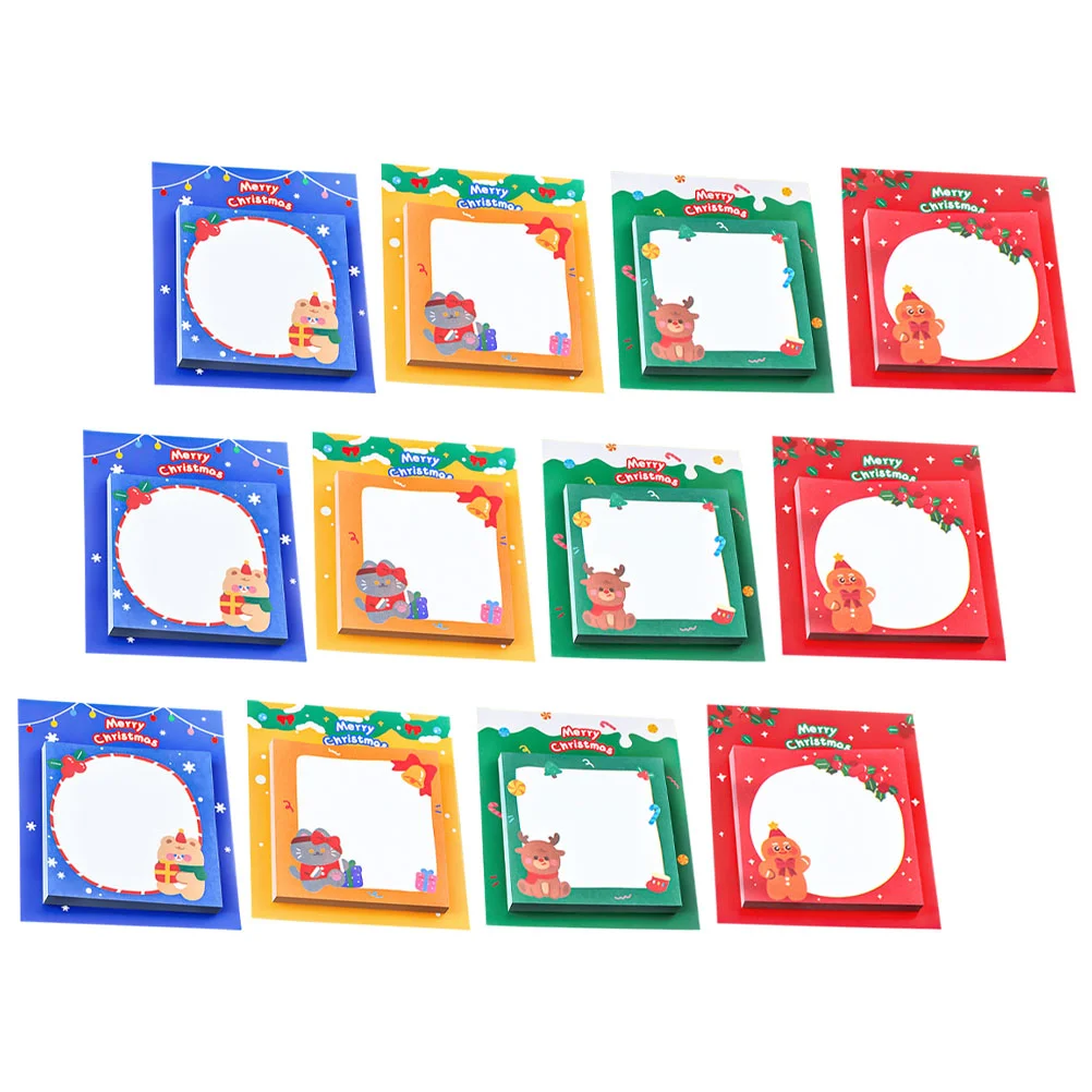 12 Pcs Christmas Pads Compact Sticker Household Memo Small Cartoon Daily Adorable Paper Office