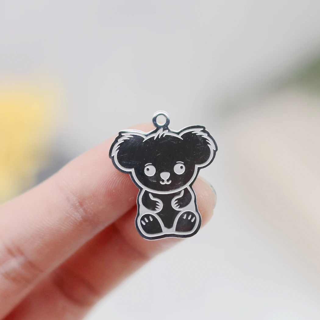 2PCS Baby Koala Charms Gold/Silver Color Stainless Steel Animal Pendant Charms For Jewelry Making Necklace Keychain Supplies