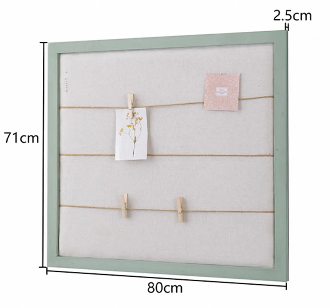 Vintage French Country Photo Display Board, Distressed Green Fir Wood Frame with Burlap & Rope, Wall Memo Board 80x71cm