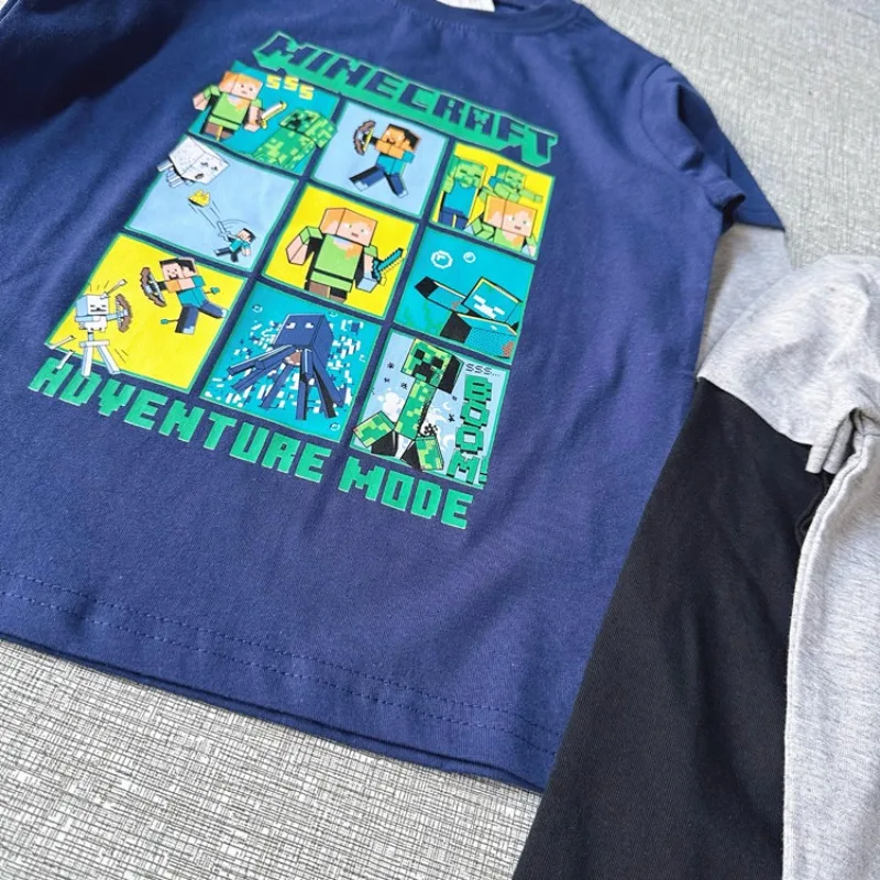 ماينكرافت الخريف طويلة الأكمام تي شيرت للأطفال موضة وهمية قطعتين قاعدة طبقة الملابس كم المرفقة هوديي الهدايا #5